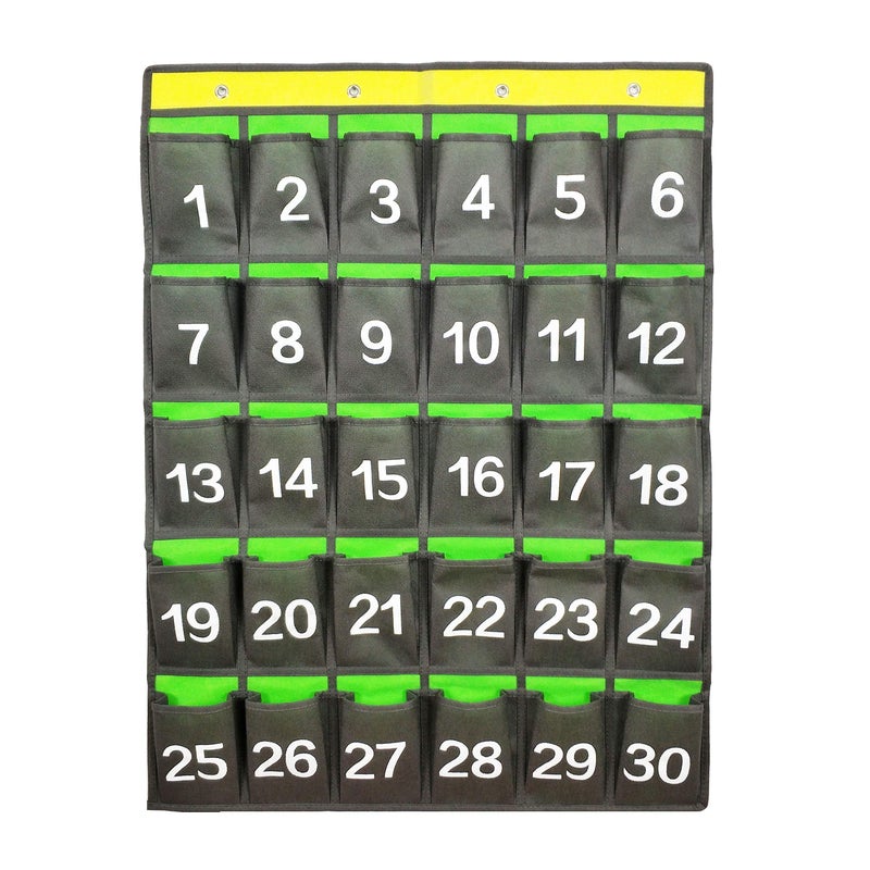 ANIZER Numbered Classroom Pocket Chart for Cell Phones Calculators Holders Hanging Wall Door Organizer (30 Numbered Pockets) - Image 1